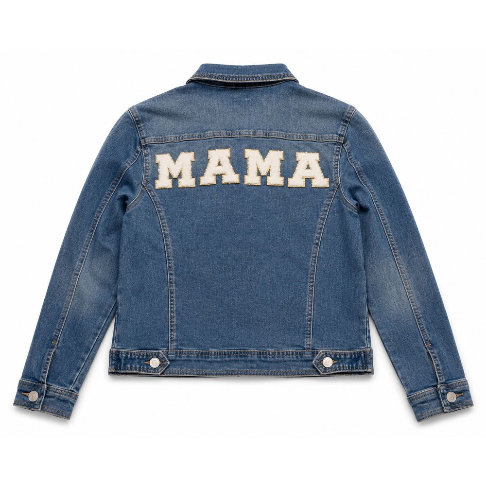 Tullabee Denim Jacket Women's Medium MAMA Sherpa Patch Stretch Jean Jacket NWT